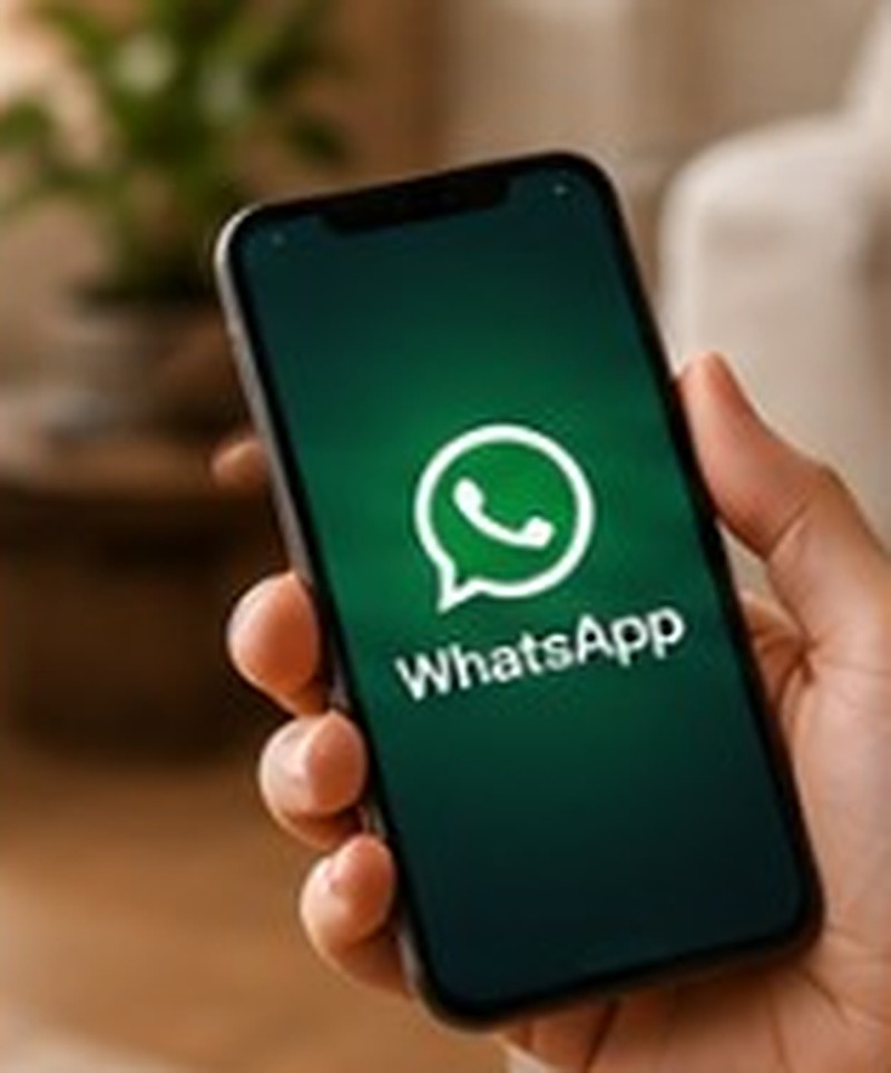 A phone with WhatsApp open, ready to send us a photo of your sofa